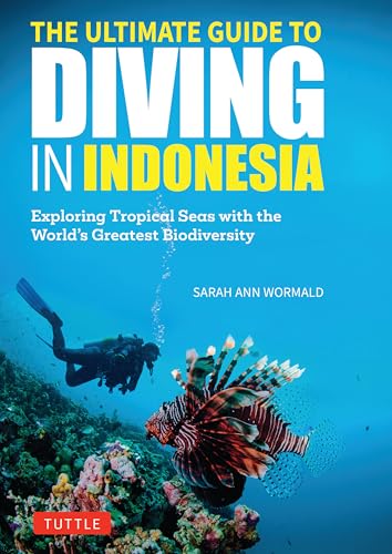 Book cover: diver with coral reef and lionfish in Indonesia.