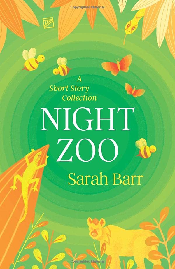 Book cover: "Night Zoo" with illustrated animals on green background.