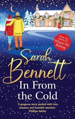 Book cover depicting a couple and snowy house under a crescent moon.