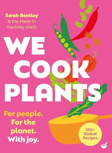 Book cover titled We Cook Plants with illustrations of vegetables falling into a pot.