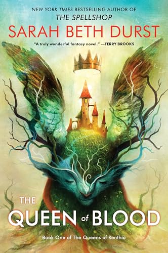 Book cover featuring a stylized forest creature with wings, a castle, and a crown.
