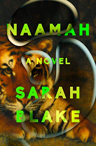 The image depicts a book cover with a tiger and the title "Naamah" in green.