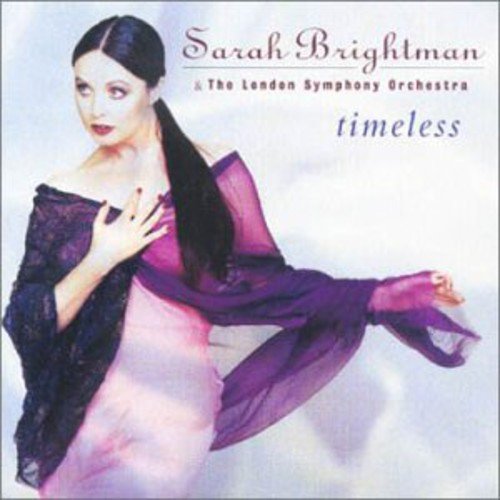 Sarah Brightman album cover, "Timeless," featuring her in a purple dress.