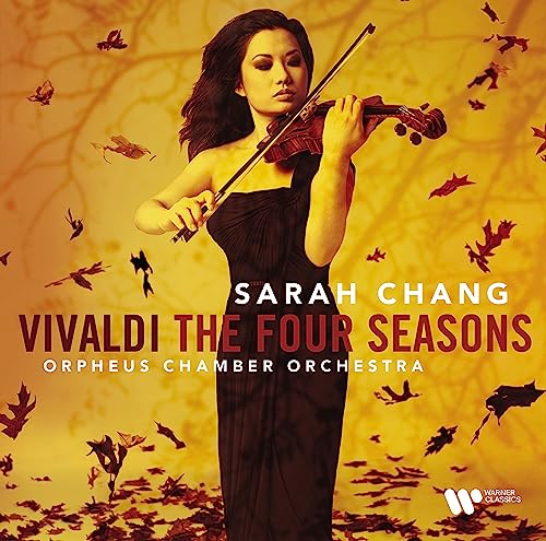 Sarah Chang playing violin, album cover for Vivaldi’s “The Four Seasons”.