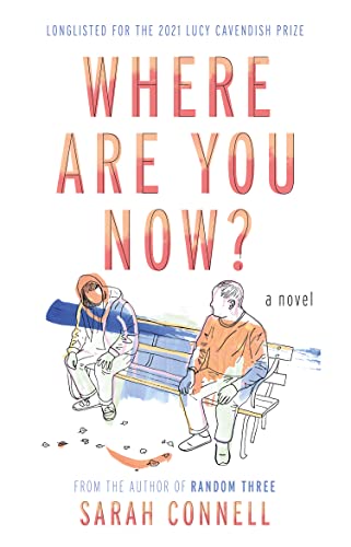 Book cover: "Where Are You Now?" with illustration of two people on a bench.