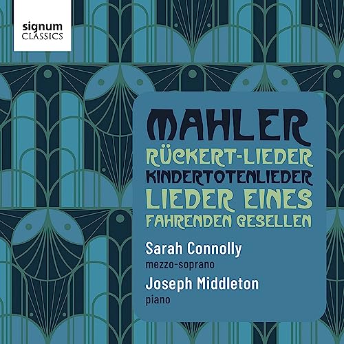 CD cover for Sarah Connolly’s Mahler recordings with teal Art Deco design.