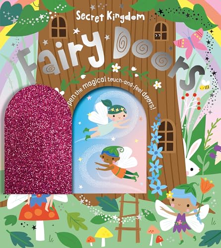 Book cover depicting a fairy door with two fairies and woodland creatures.