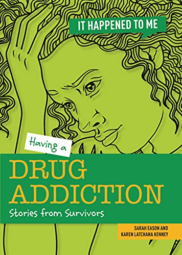 Book cover with illustration of a distressed woman and text about drug addiction.