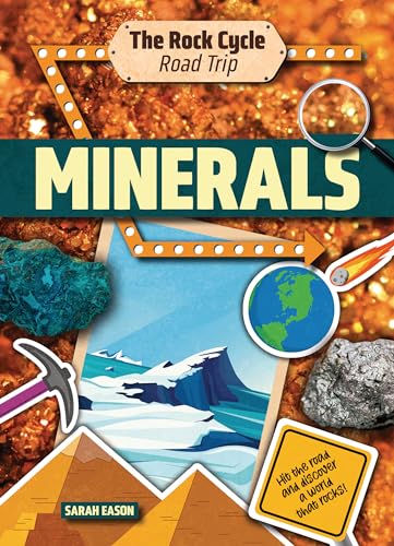 Book cover featuring minerals, a magnifying glass, and a world map.