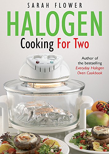 Cookbook cover featuring a halogen oven with food inside and around it.