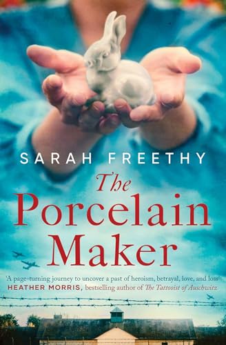Book cover: hands holding a porcelain rabbit over a building.