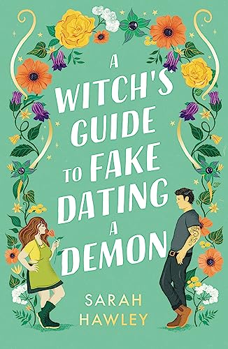 Book cover: floral frame, woman and man, title "A Witch's Guide...