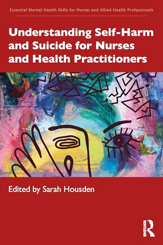 Book cover: red background with abstract art and title about self-harm.