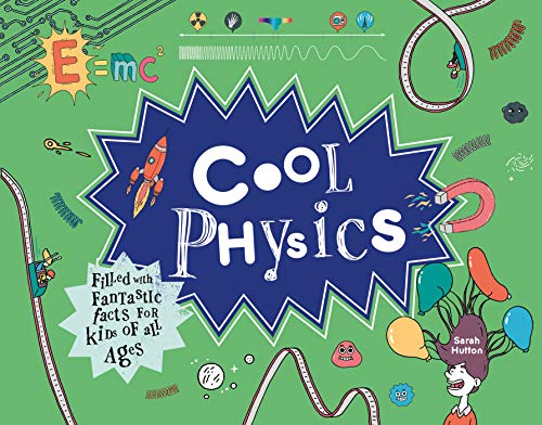 Book cover with physics illustrations, equations, and colorful cartoon elements.