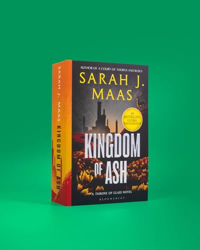 Book cover of Kingdom of Ash by Sarah J. Maas against a green background.