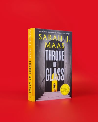 Book cover for "Throne of Glass" by Sarah J. Maas, on a red background.