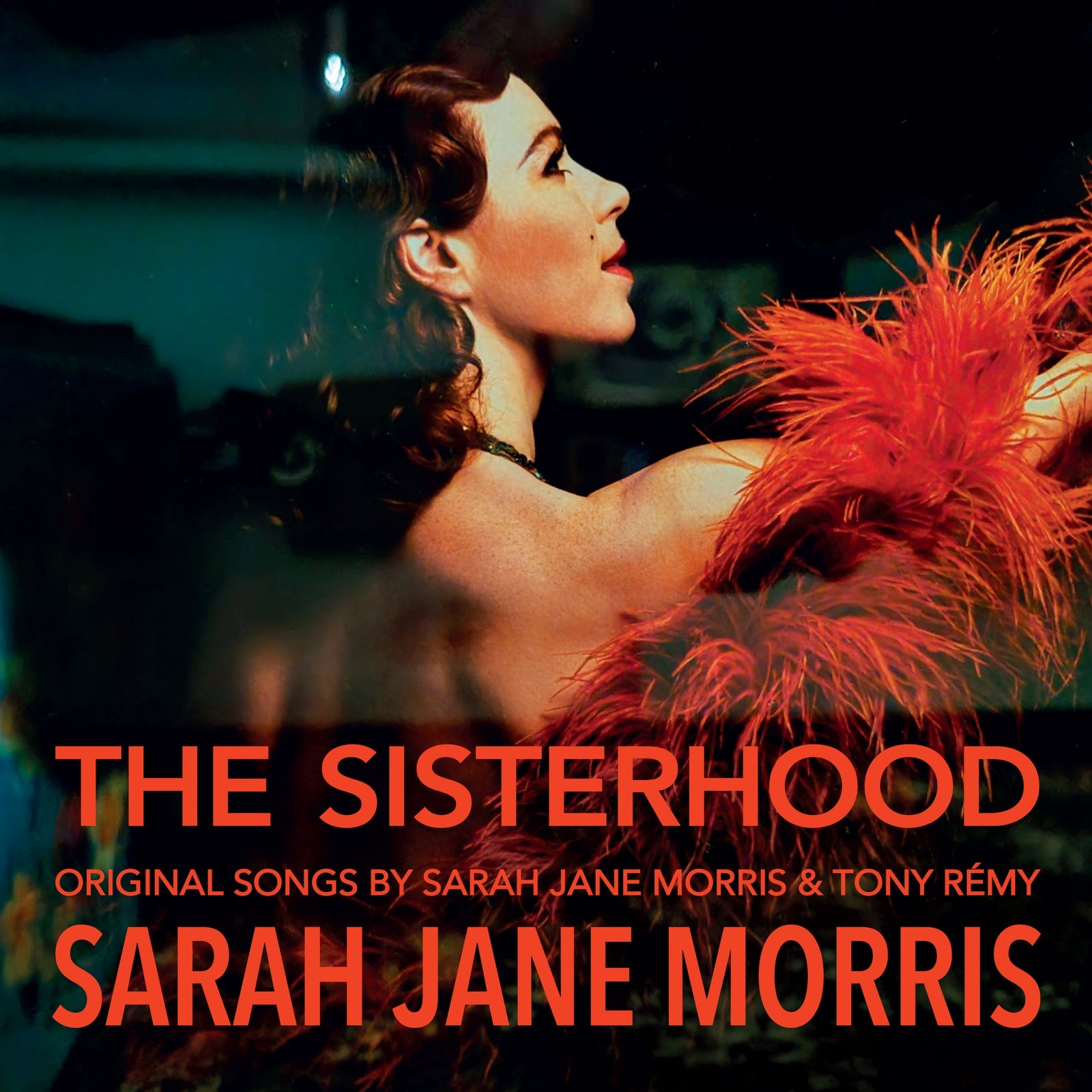CD cover: Sarah Jane Morris in profile with a red feather boa.