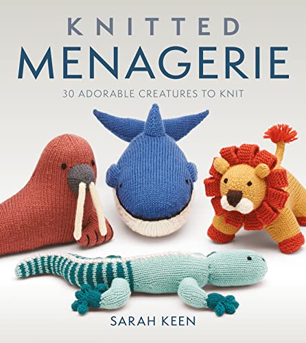 Book cover featuring knitted walrus, shark, lion, and lizard toys on a white background.