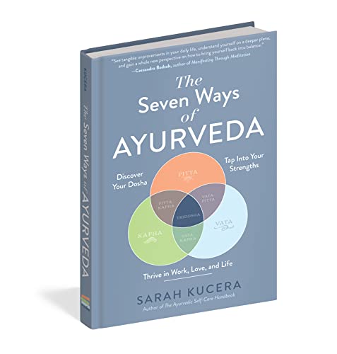 Book cover: “The Seven Ways of Ayurveda” with colorful dosha wheel.