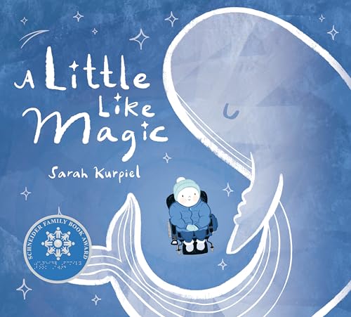 Book cover: child in wheelchair with a whale, blue watercolor background.