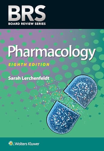 Cover of BRS Pharmacology Eighth Edition textbook featuring a stylized blue capsule graphic.
