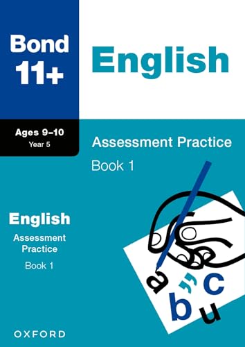Blue and white cover of "Bond 11+ English Assessment Practice" book.