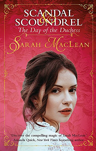 Book cover: woman in white lace, red background, “Scandal & Scoundrel” text.