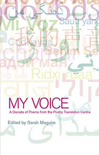 Book cover with colorful text fragments and the title "My Voice".