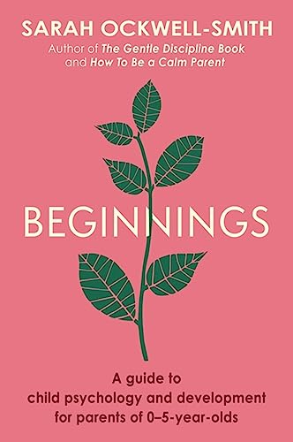 Book cover for "Beginnings" with a green plant illustration on pink.