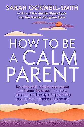 Book cover: "How to Be a Calm Parent" with sunset and beach illustration.