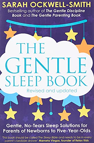 Book cover with title "The Gentle Sleep Book" and colorful star decorations.