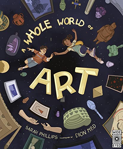 Book cover: children float amidst artwork and colorful shapes.
