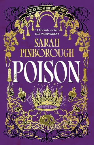 Purple book cover with gold floral design, skull, and crown imagery.