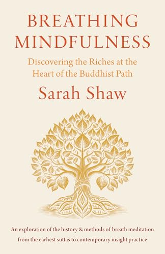 Book cover: “Breathing Mindfulness” by Sarah Shaw, with a tree illustration.