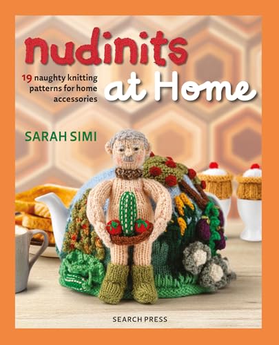 Book cover featuring knitted figures and accessories arranged around a teapot.