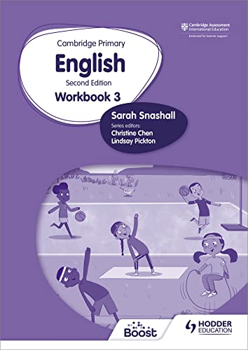 Purple Cambridge Primary English Workbook 3 cover with children playing sports.