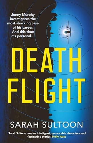 Book cover: “Death Flight” by Sarah Sultoon, featuring an airplane silhouette.