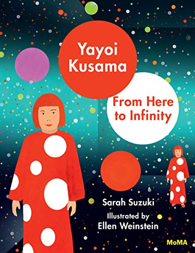 Book cover featuring Yayoi Kusama in a red polka-dot dress against a starry background.