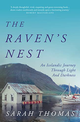 Book cover with a small house by water and distant mountains.