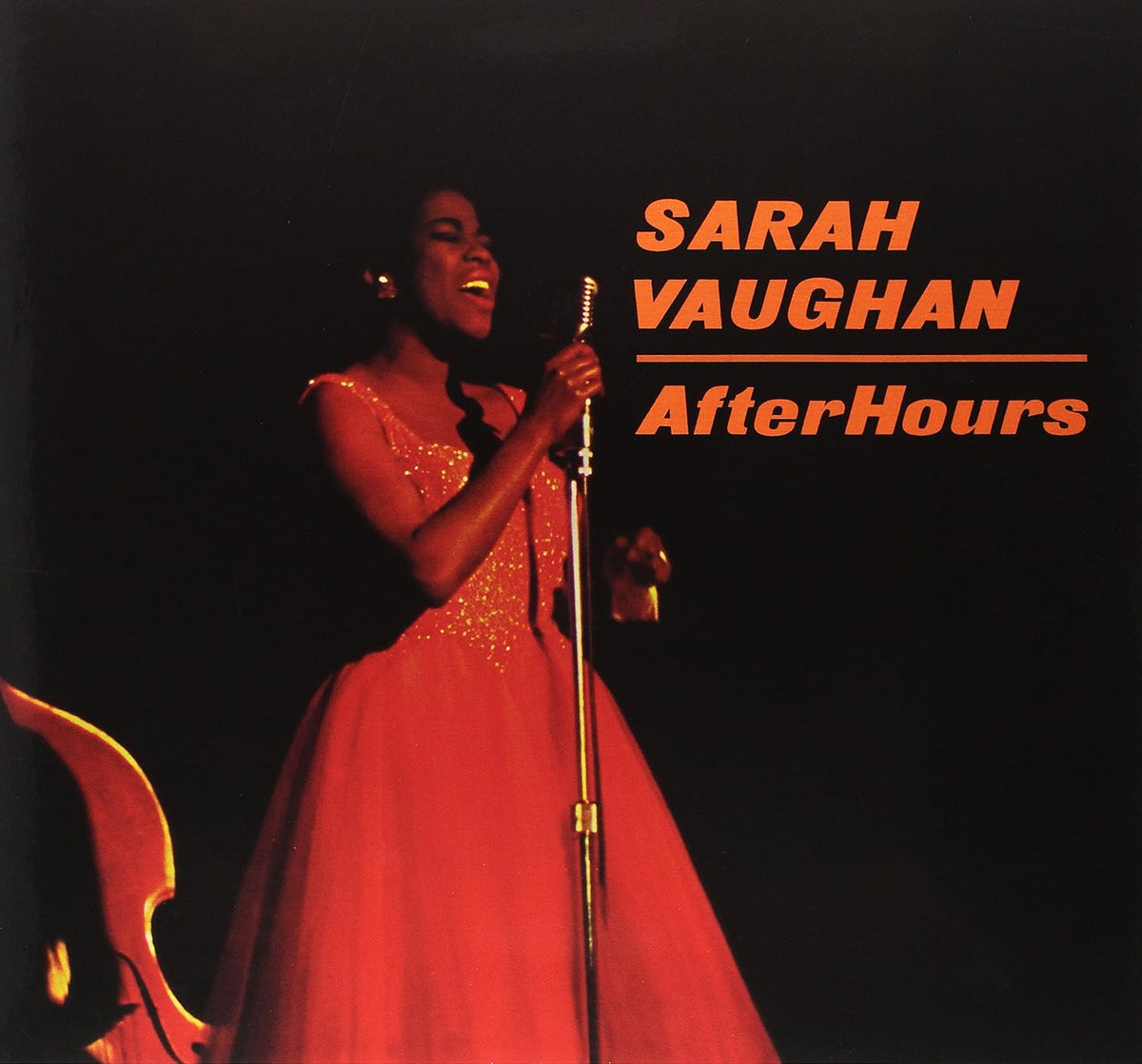 Sarah Vaughan singing into a microphone on the album cover "After Hours".