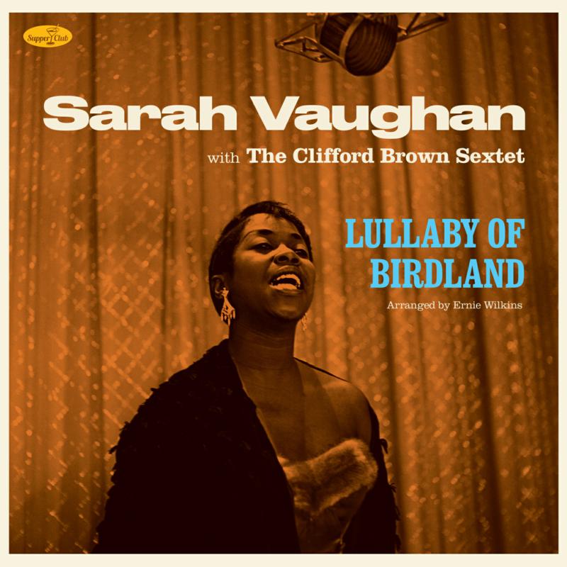 Album cover featuring Sarah Vaughan singing in front of a curtain with a microphone.