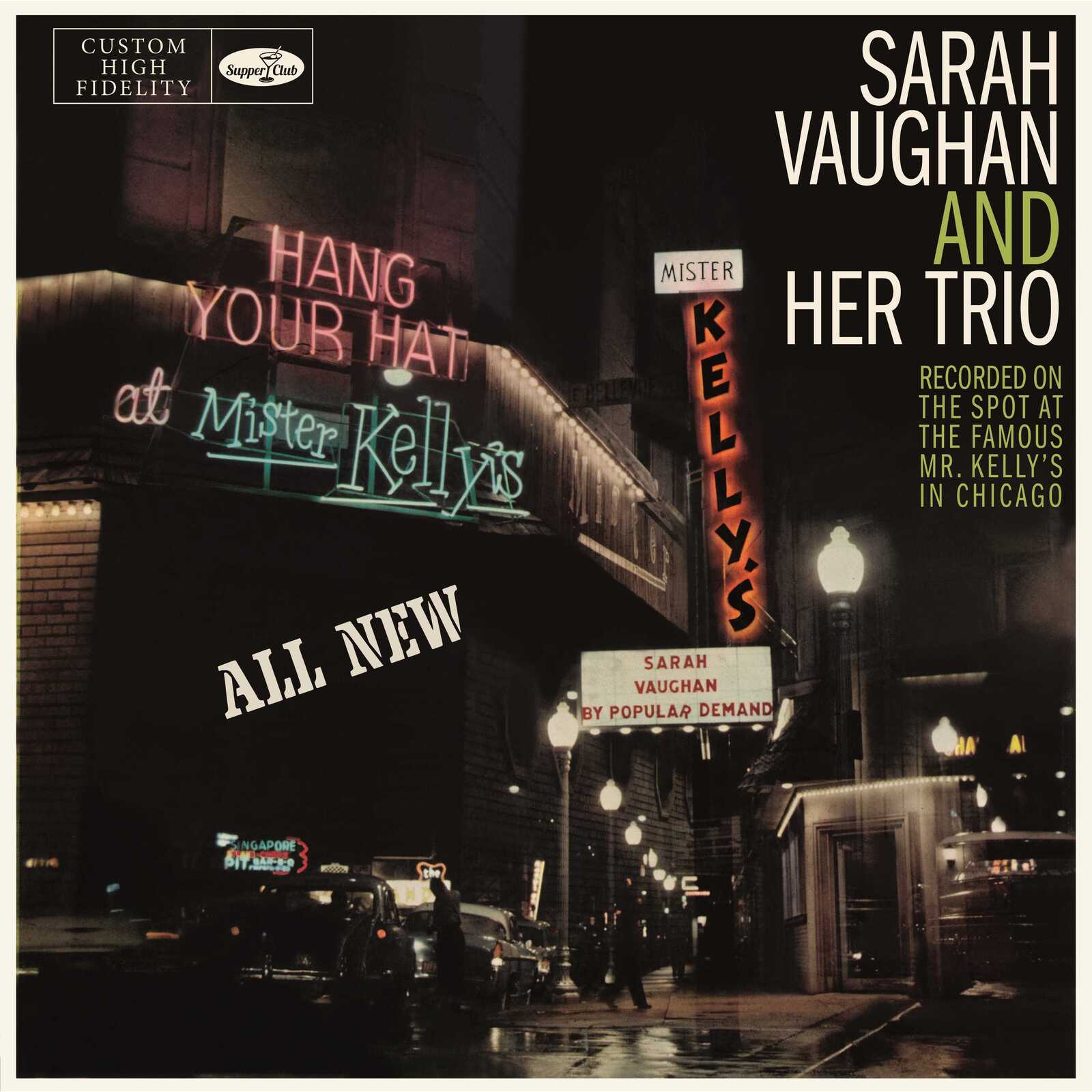Vinyl cover showing the Mister Kelly's nightclub marquee at night with text overlay.