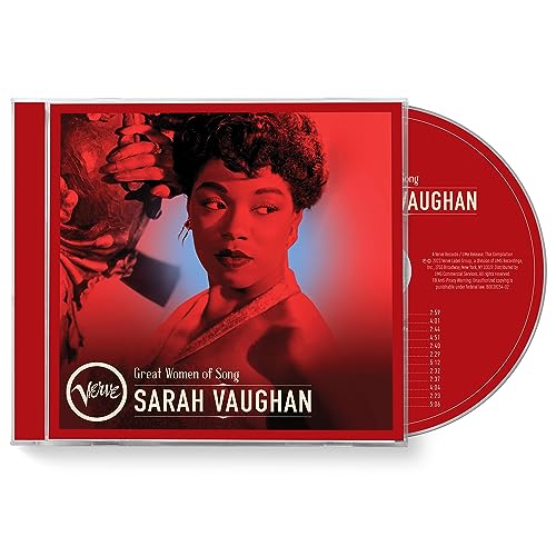 CD case featuring a portrait of jazz singer Sarah Vaughan in red tones.