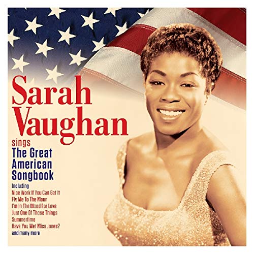 CD cover featuring portrait of Sarah Vaughan with American flag background.