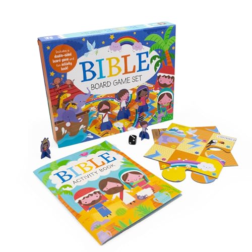 Bible board game set with box, puzzle pieces, and activity book.