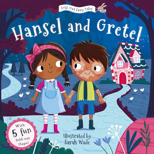 “Hansel and Gretel” book cover with illustrated children and a gingerbread house.