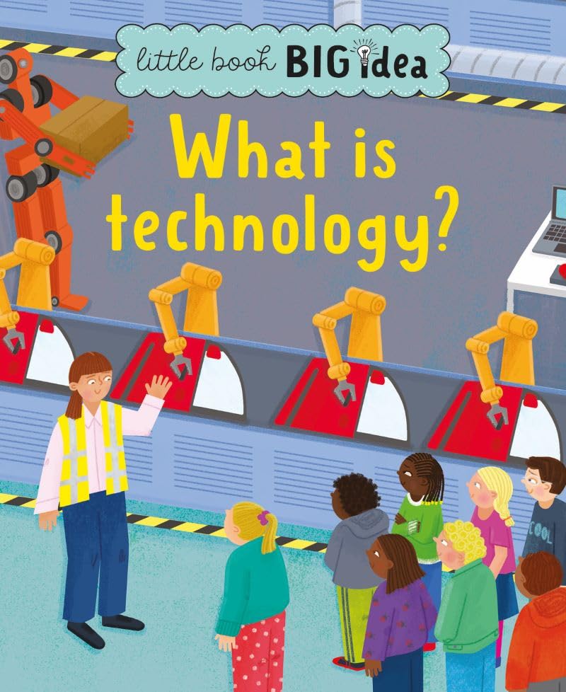 A guide shows a group of children a factory assembly line with robotic arms.
