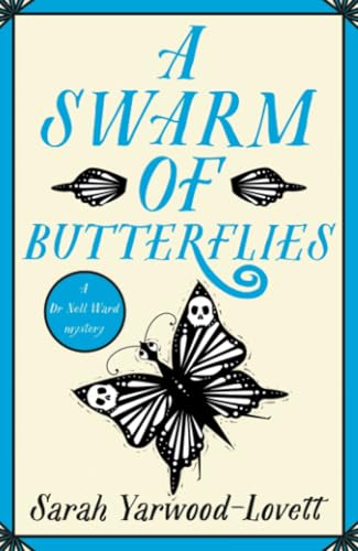 Book cover: butterflies and a skull design on a blue and beige background.