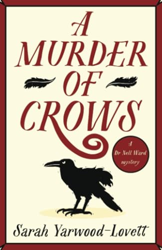 Book cover: red and cream with a black crow and title “A Murder of Crows”.