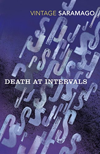 Book cover for "Death at Intervals" by José Saramago, purple and white.